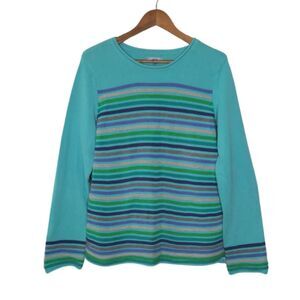Izod Blue Rainbow Striped Knit Grandma Sweater Sz Medium